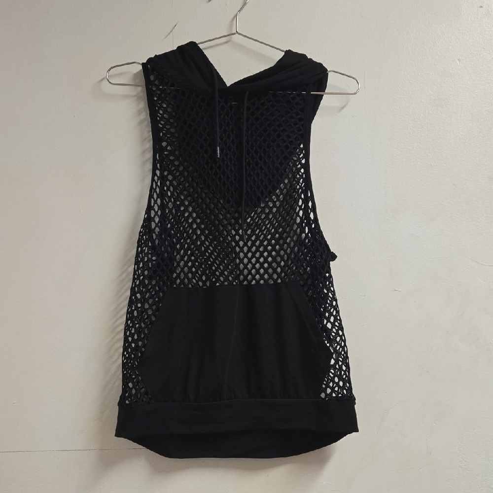 SHEIN Black Mesh Sleeveless Hoodie